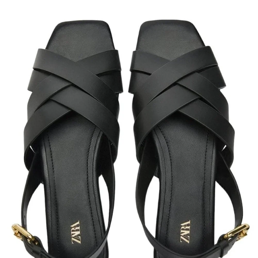 ZARA STRAPPY LEATHER SANDALS BLACK SIZE 8 | 2519/110/800
